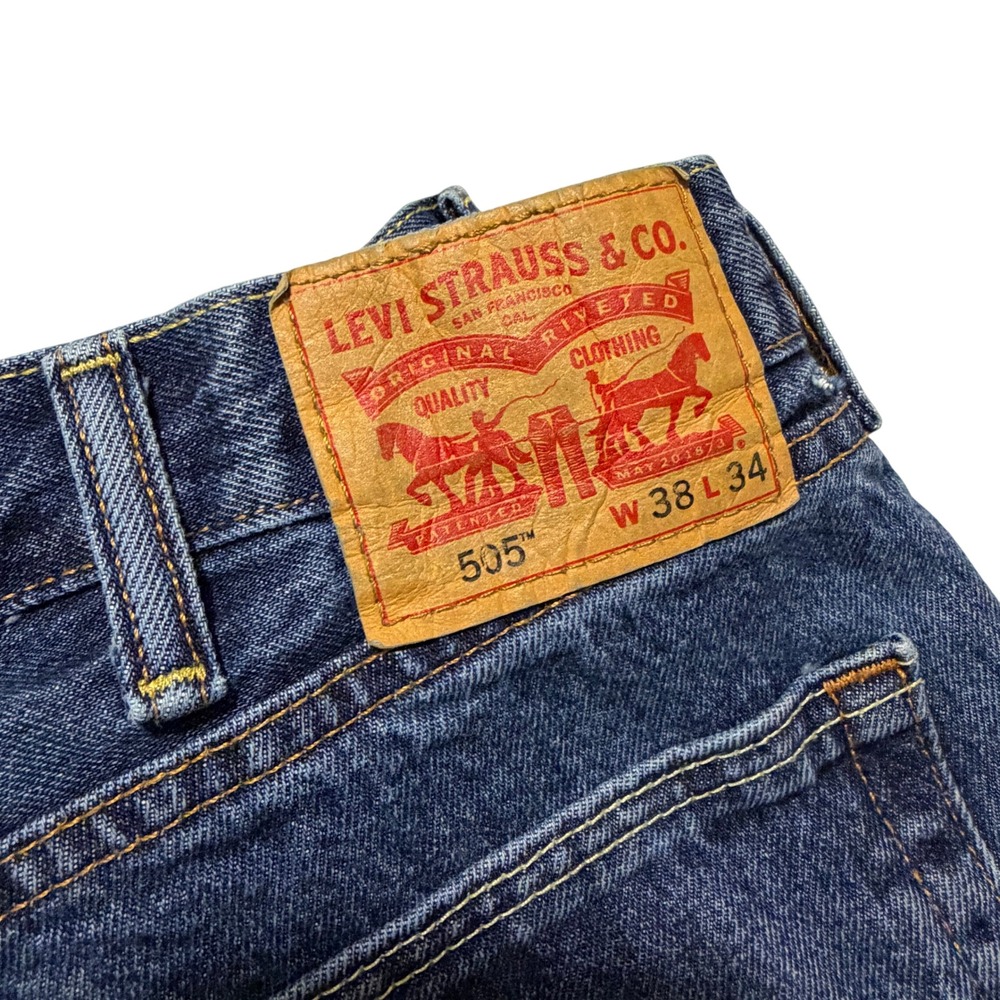 Levis 505 Regular Fit Straight Leg Jeans Mens 38x34 Blue Denim 00505-0216